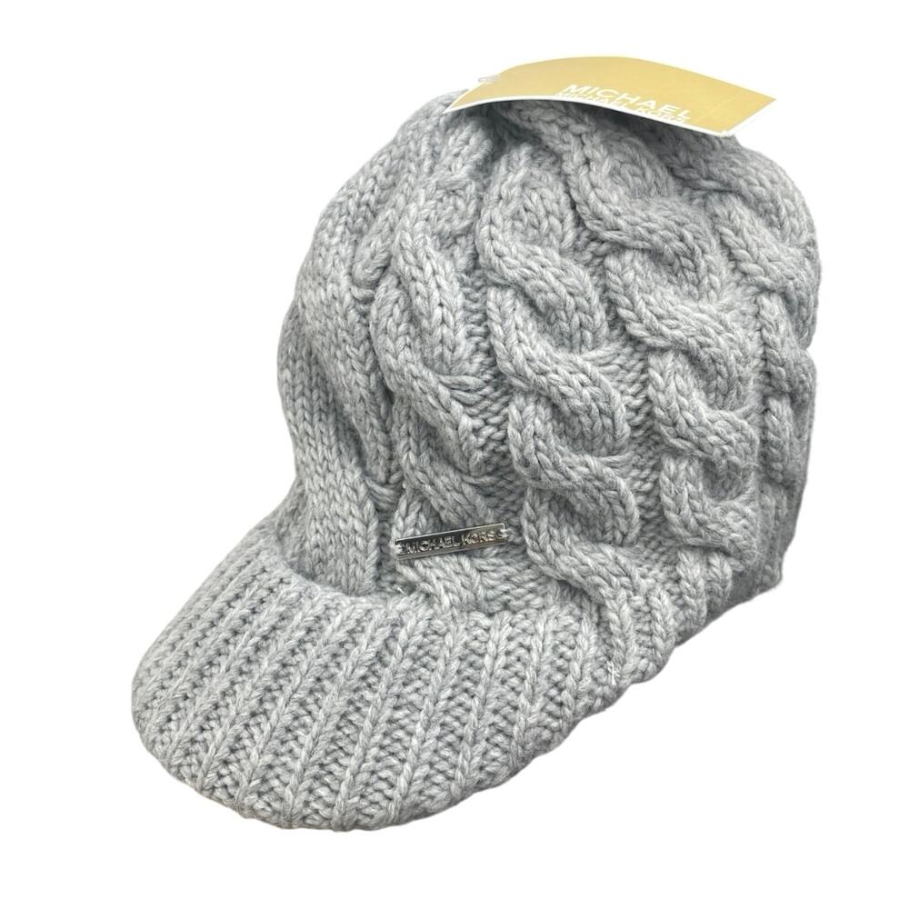 NEW Michael Kors Women's Gray Cable Knit Snow Beanie Peak Cap Hat One Size